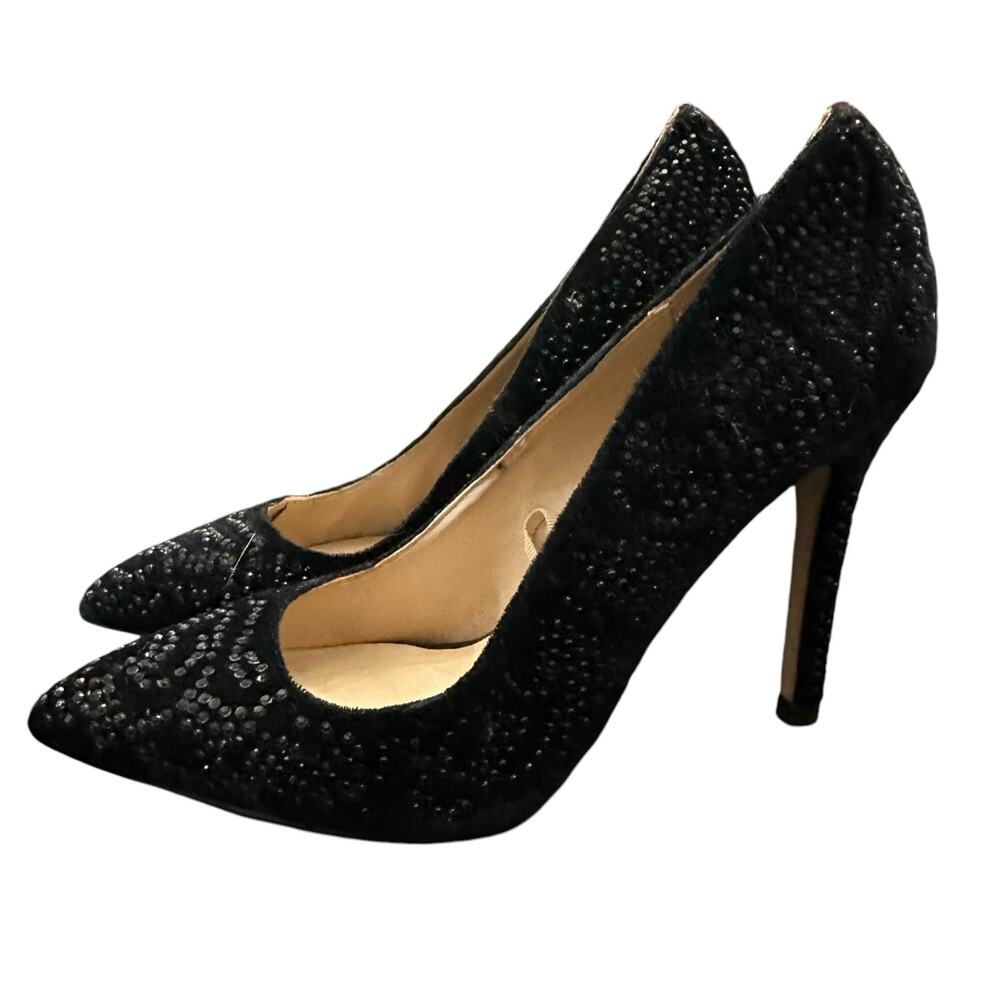 Zara Basics Black Velvet Embellished Stiletto Heels EU 38 US 8
